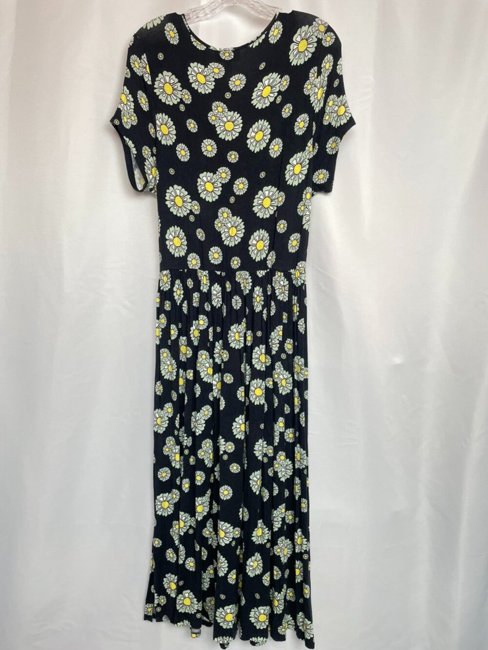 ModCloth Black Daisy Floral Midi Dress Mod Retro Twee 90's with Pockets 1X - Picture 5 of 9